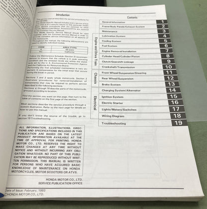 Genuine Honda 61MZ100 CB1000 Service Manual 1993