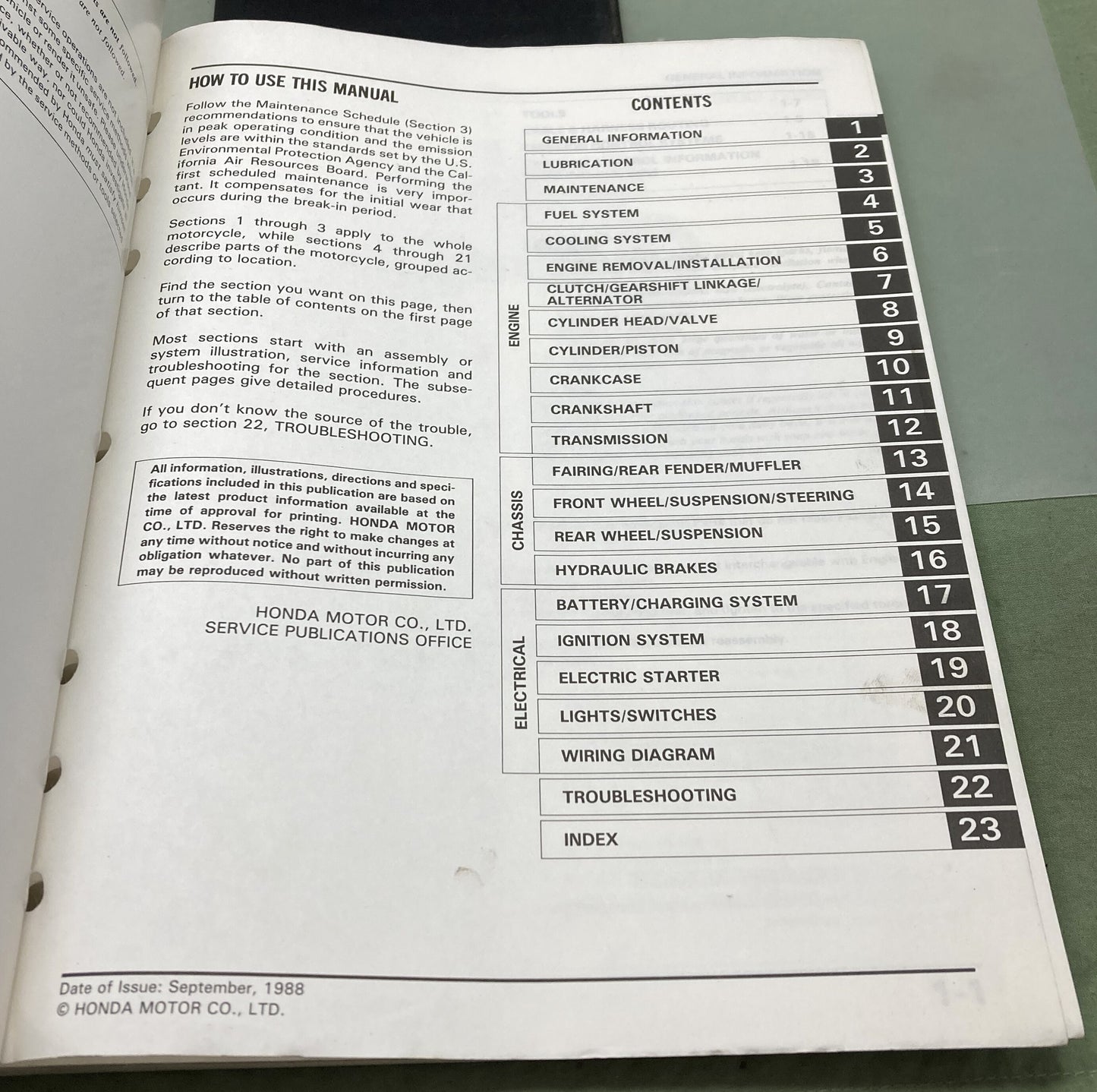 Genuine Honda 61MN402 CBR CBR600F Shop Manual 1988