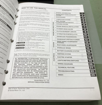 Genuine Honda 61MBW55 CBR600F4i Service Manual 2004