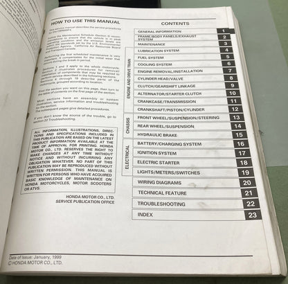 Genuine Honda 61MBW00 CBR600F4 Service Manual 1999