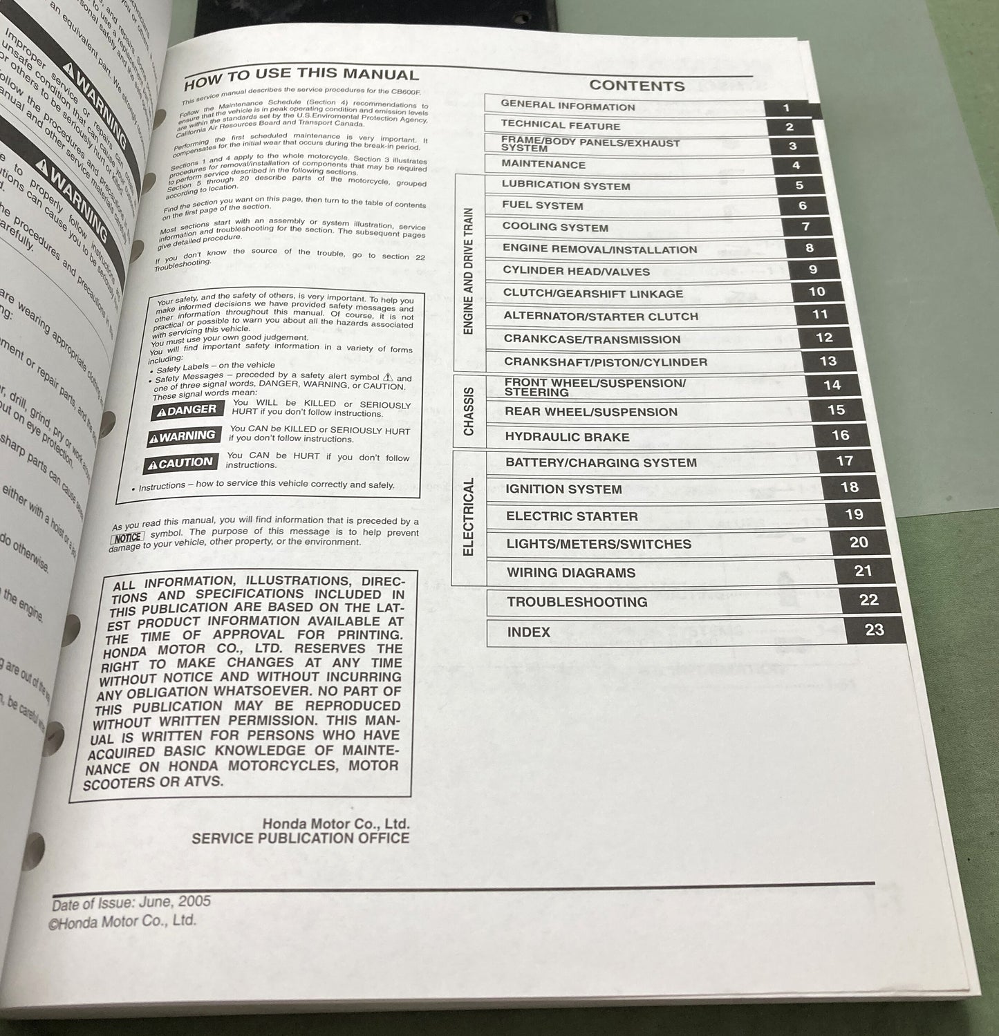 Genuine Honda 61MBZ01 CB600F Service Manual 2005