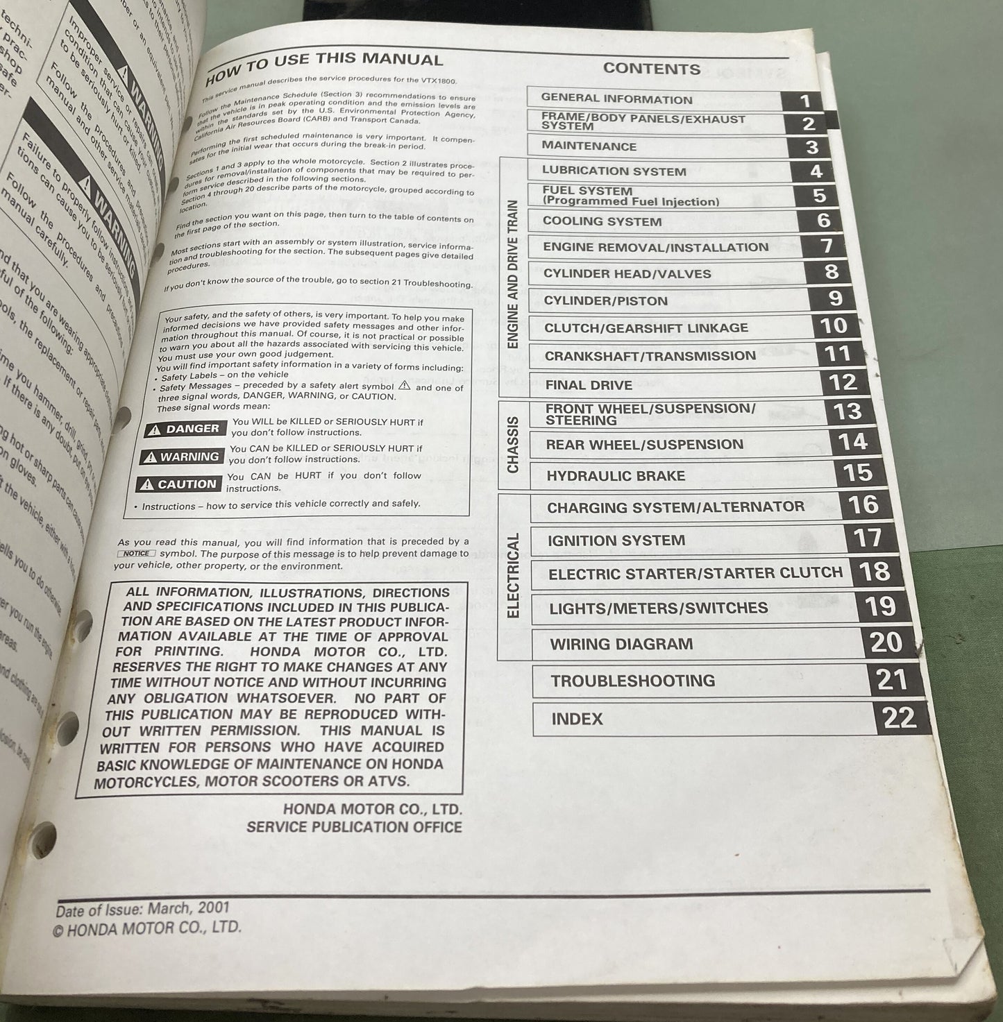 Genuine Honda 61MCH00 VTX1800C VTX Service Manual 2001