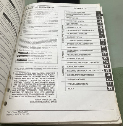 Genuine Honda 61MCH00 VTX1800C VTX Service Manual 2001