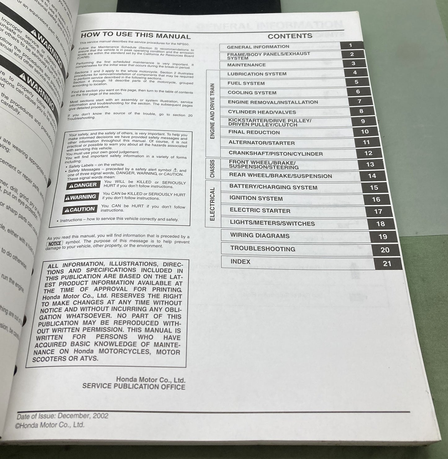 Genuine Honda 61GEZ02 NPS50 Ruckus Service Manual 2002