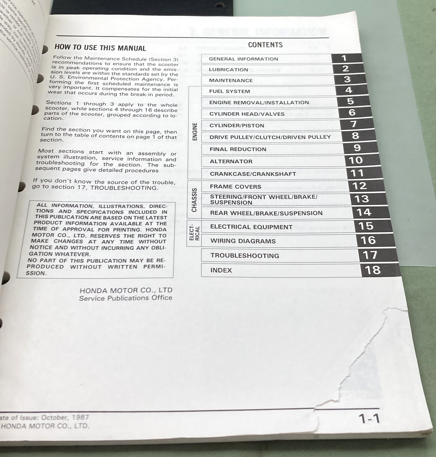 Genuine Honda 61GE103 CH80 Elite Service Manual 1987