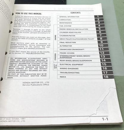 Genuine Honda 61GE103 CH80 Elite Service Manual 1987