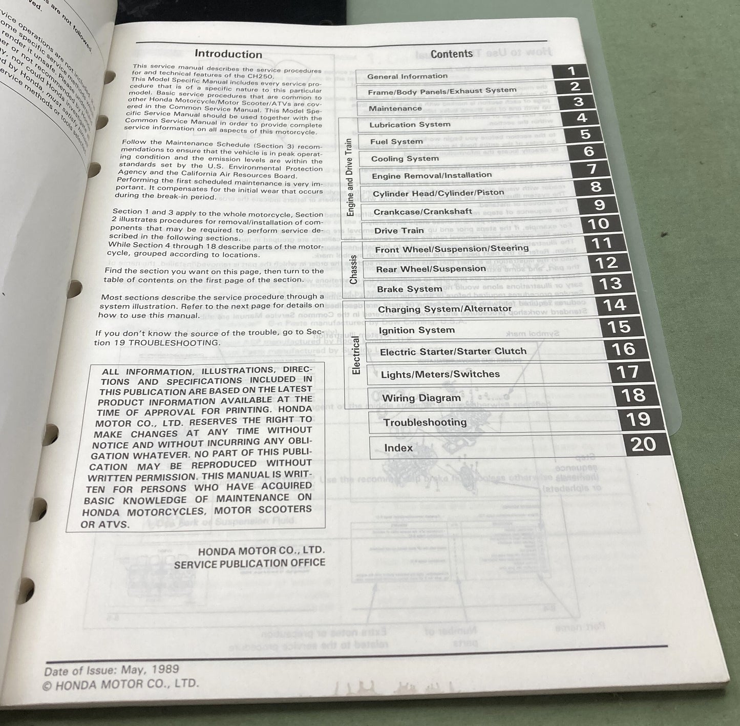 Genuine Honda 61KAB00 CH250 Elite 250 Service Manual 1989