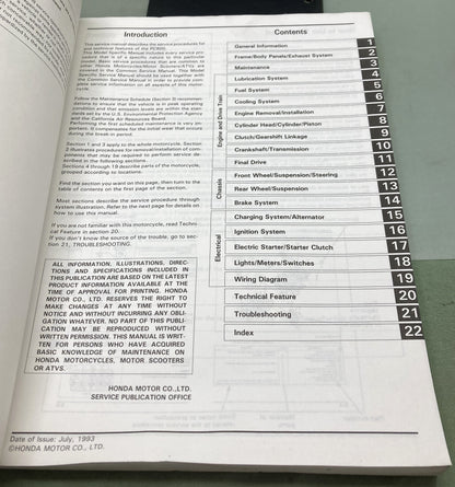 Genuine Honda 61MR502 PC800 Pacific Coast Service Manual 1993