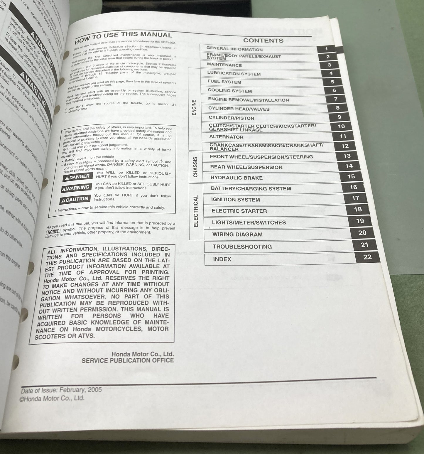 Genuine Honda 61MEY00 CRF450X Service Manual 2005