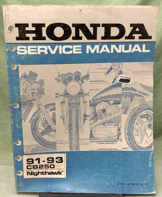 Genuine Honda 61KBG02 CB250 Nighthawk Service Manual 1991