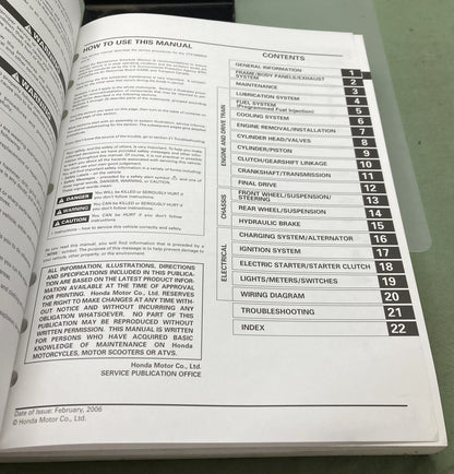 Genuine Honda 61MCV04 VTX1800R/S/N VTX Service Manual 2006