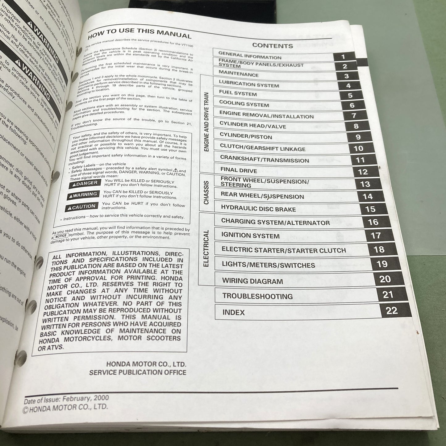 Genuine Honda 61MCK03 VT1100C2 Shadow Sabre Service Manual 2000