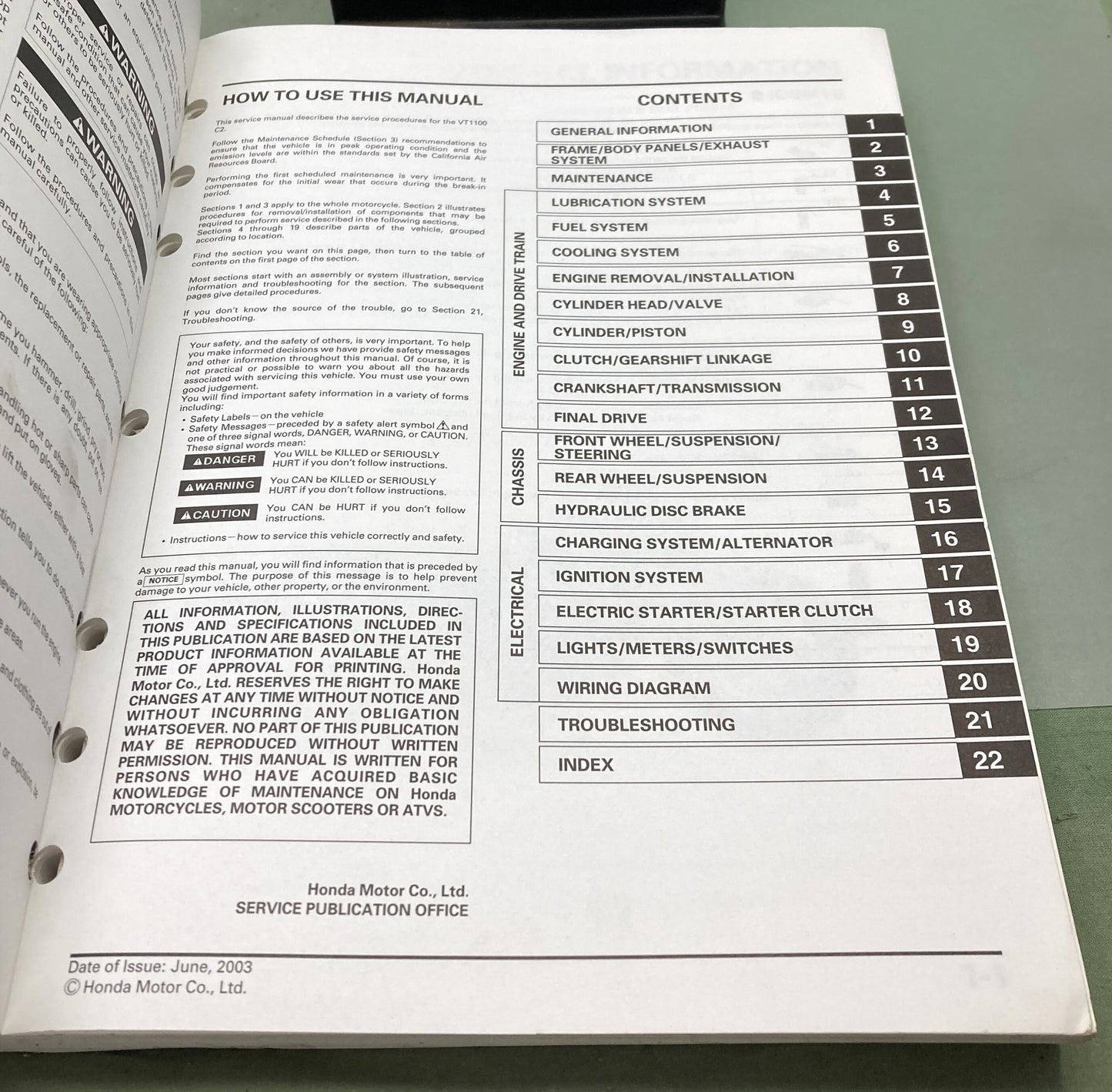 Genuine Honda 61MCK05 VT1100C2 Shadow Sabre Service Manual 2003