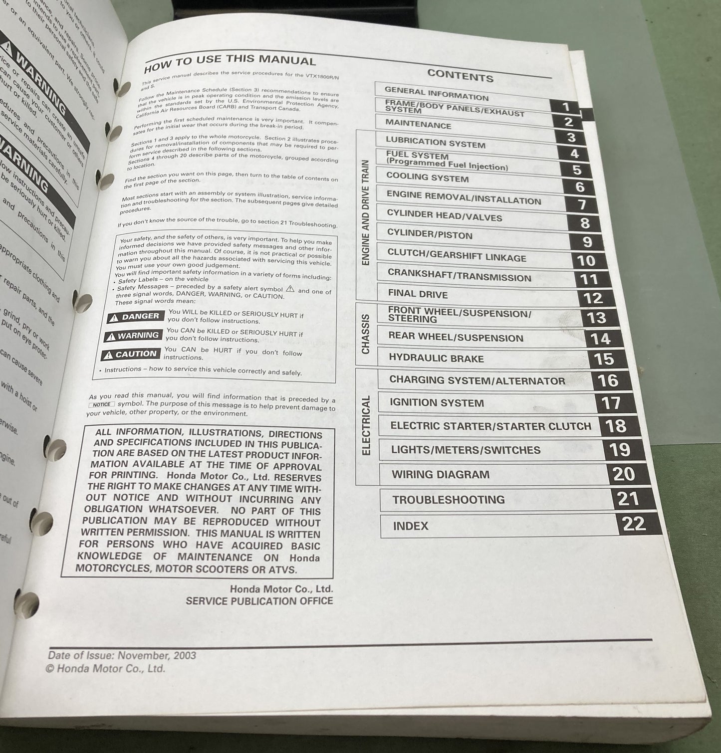 Genuine Honda 61MCV03 VTX1800R/S/N VTX Service Manual 2003