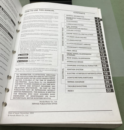 Genuine Honda 61MCV03 VTX1800R/S/N VTX Service Manual 2003
