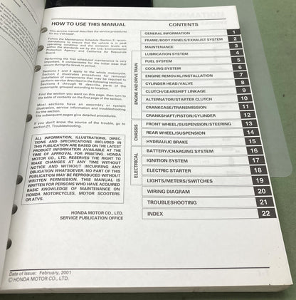 Genuine Honda 61MBB03 VTR1000F Super Hawk Service Manual 2001