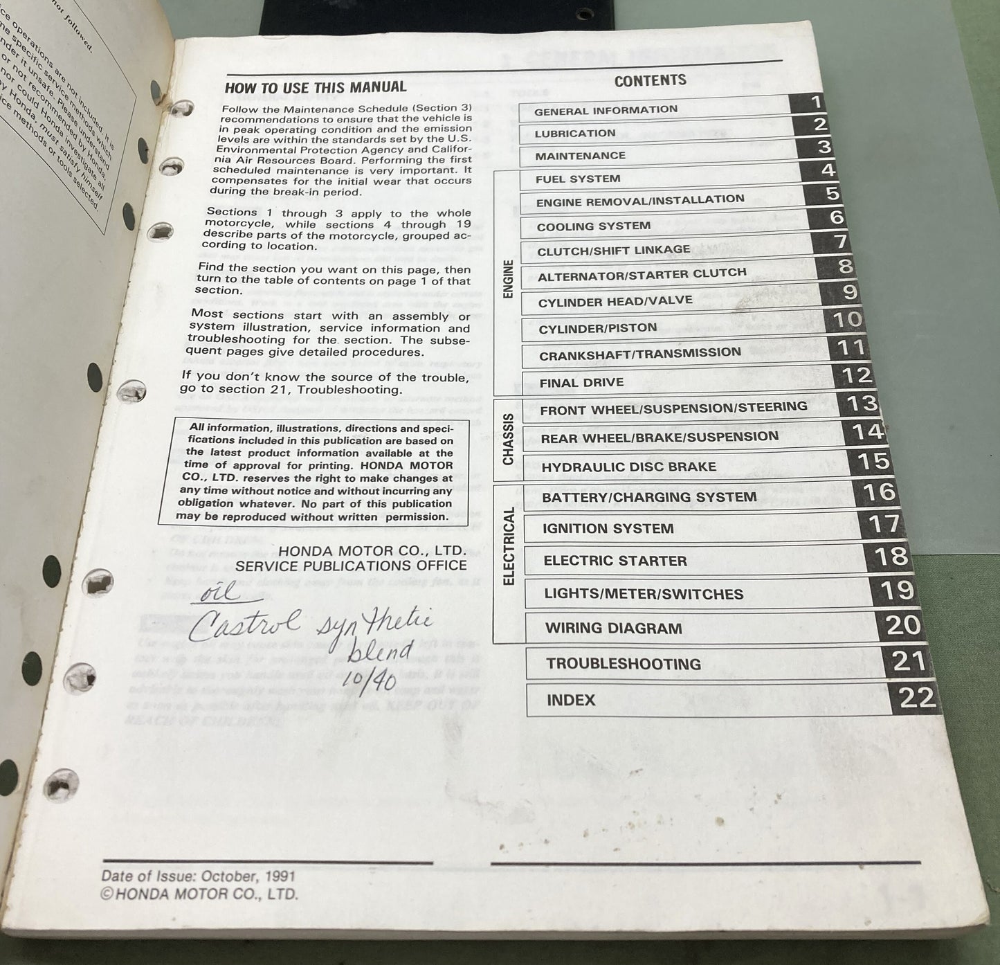 Genuine Honda 61MM805 VT1100cc Shadow Service Manual 1991