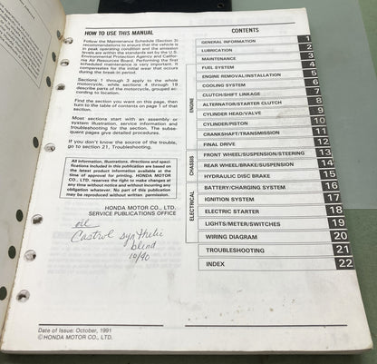 Genuine Honda 61MM805 VT1100cc Shadow Service Manual 1991