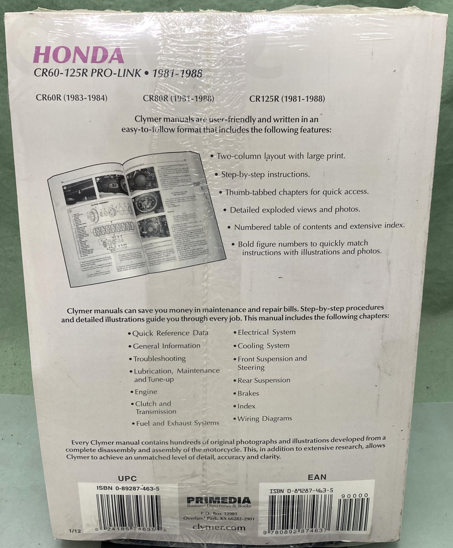 New Genuine Clymer M442 Honda CR60-125K Pro-Link Service Manual '81-'88