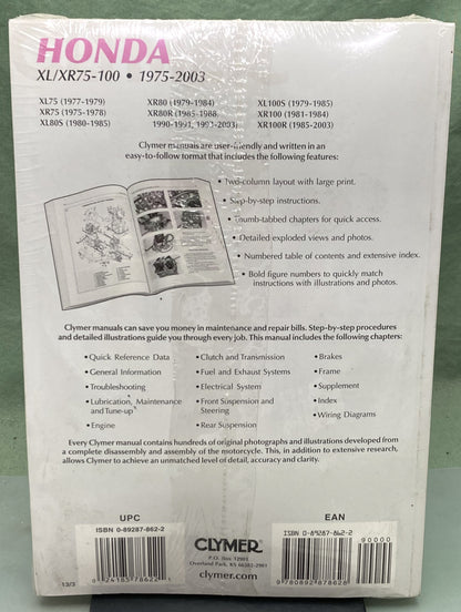 New Genuine Clymer M312-13 Honda XL/XR75-100 Service Manual '75-'03