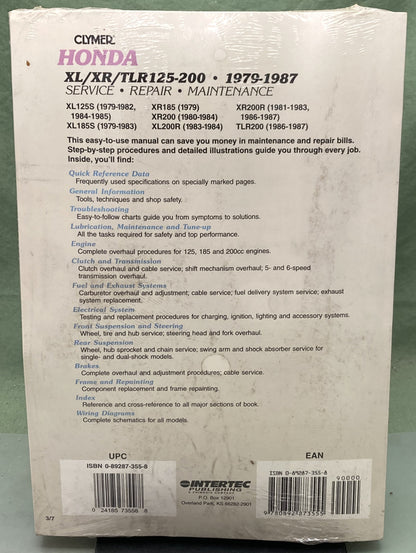 New Genuine Clymer M318 Honda XL/XR/TLR125-200 Service Manual '79-'87