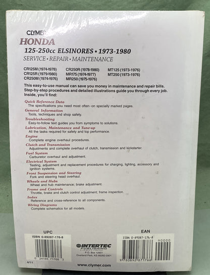 New Genuine Clymer M317 Honda 125-250cc Elsinores Service Manual '73-'80