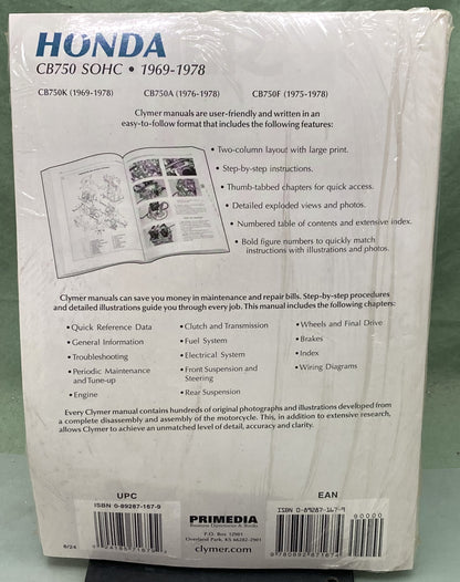 New Genuine Clymer M341 Honda CB750 SOHC Fours Service Manual '69-'78