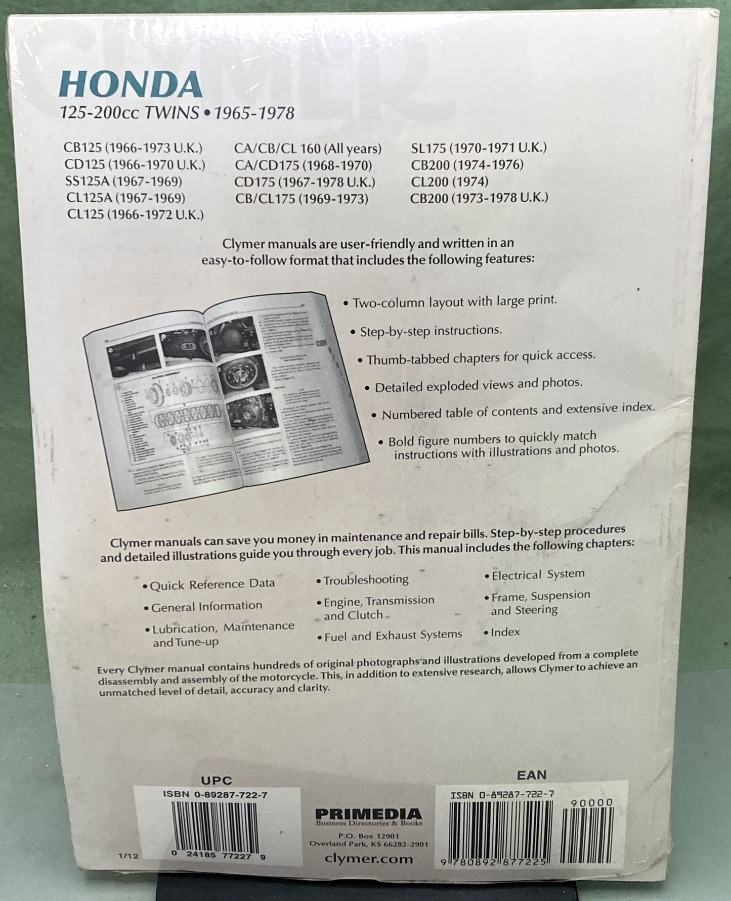 New Genuine Clymer M321 Honda 125-200cc Twins Service Manual '65-'78