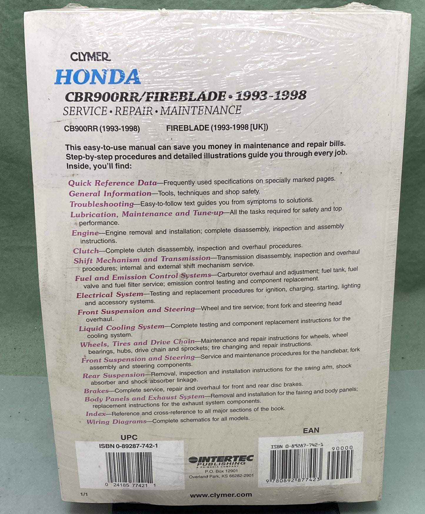 New Genuine Clymer M434 Honda CBR900RR/Fireblade Service Manual '93-'98