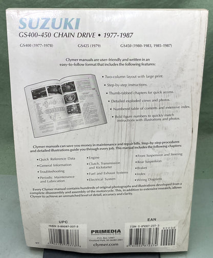 New Genuine Clymer M372 Suzuki GS400-450 Chain Drive Service Manual '77-'87