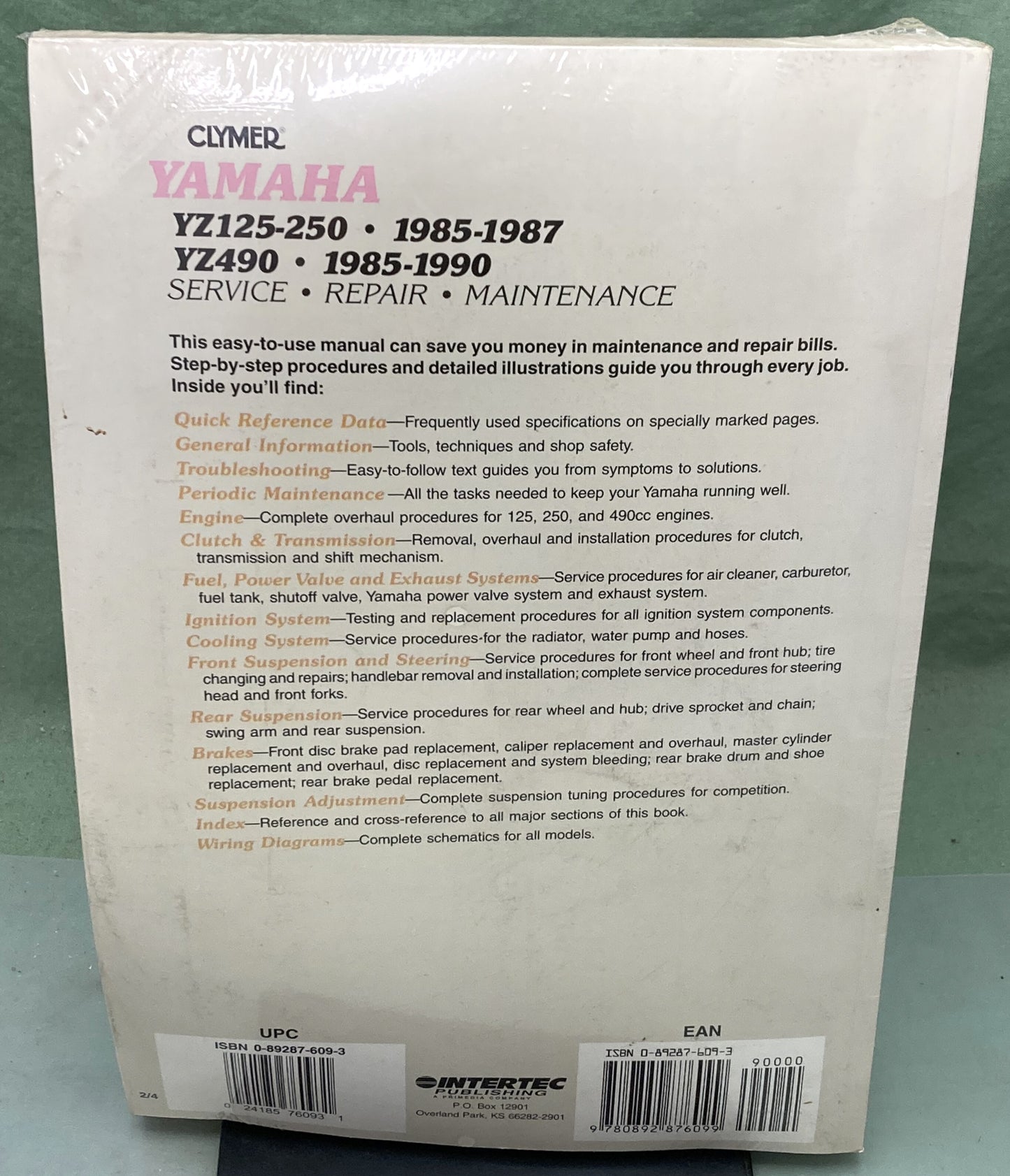 New Genuine Clymer M390 Yamaha YZ125-250, YZ490 Service Manual '85-'90