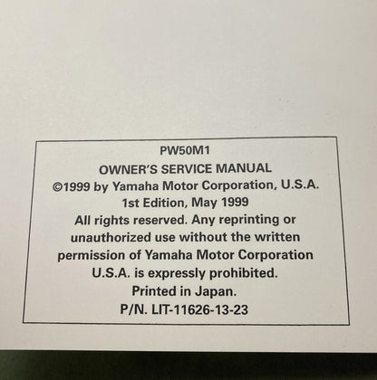 Genuine Yamaha LIT-11626-13-23 PW50M1 Service Manual 1999
