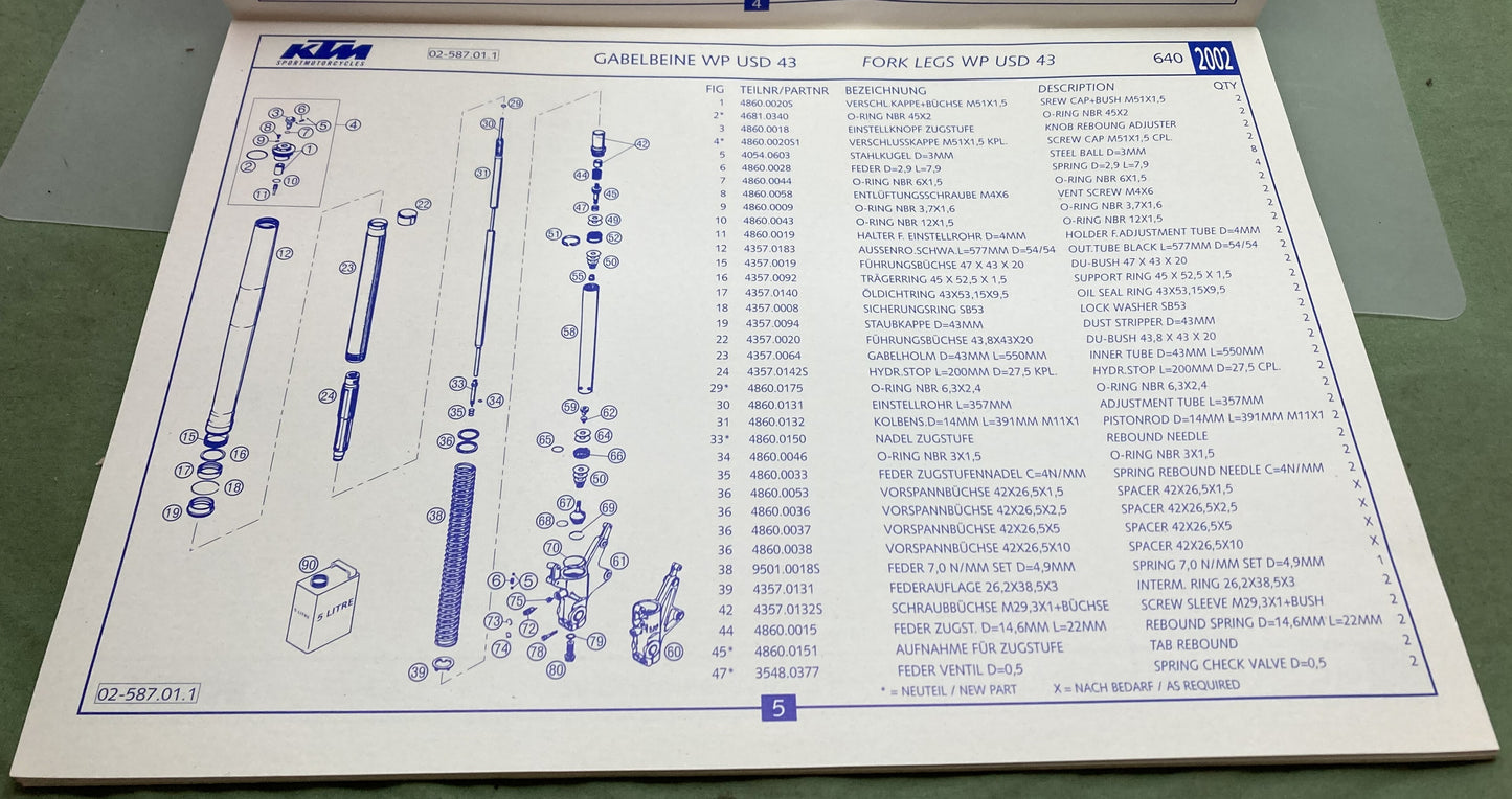 Genuine KTM 320852 640 Duke II Spare Parts Manual 2002