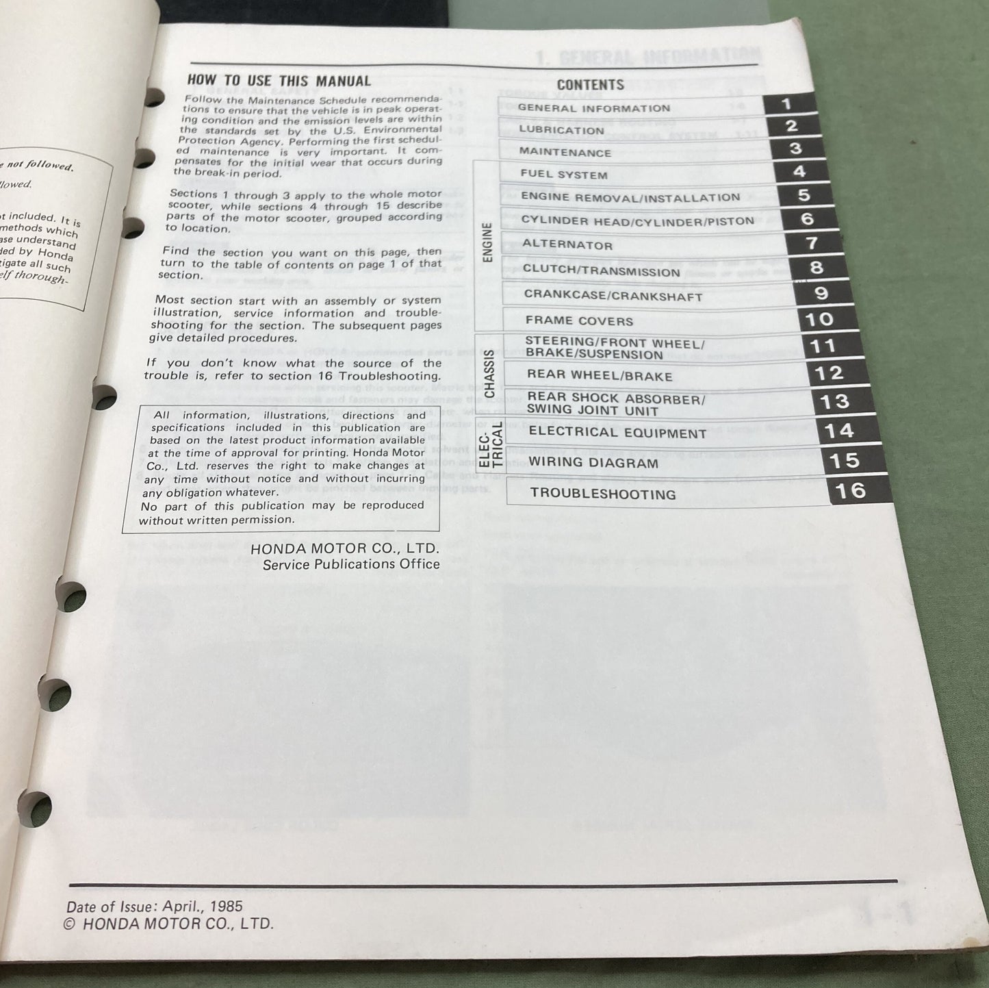 Genuine Honda 61GM800 TG50M Gyro S Shop Manual 1985