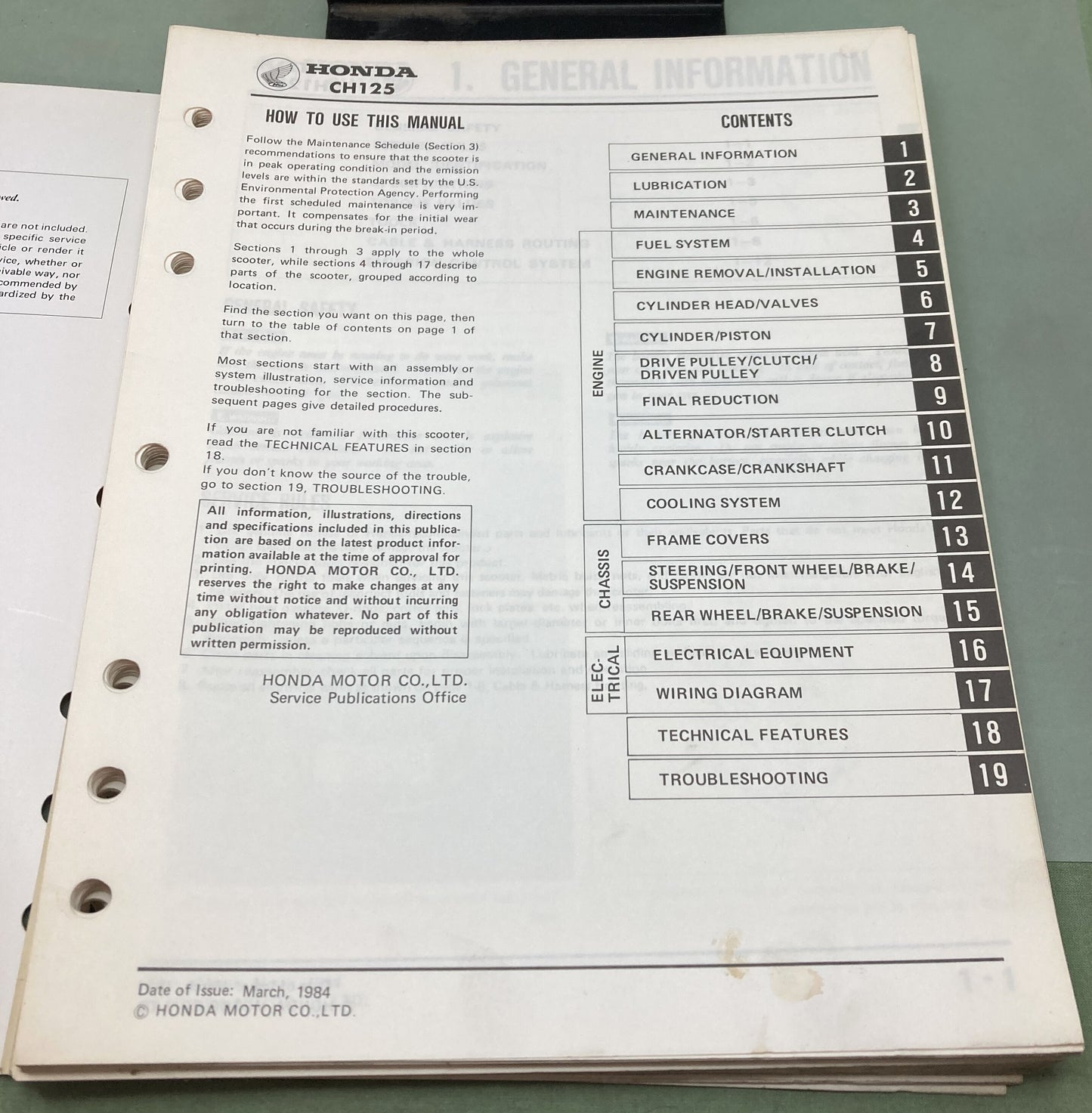 Genuine Honda 61KJ900 CH125 Elite Shop Manual 1984
