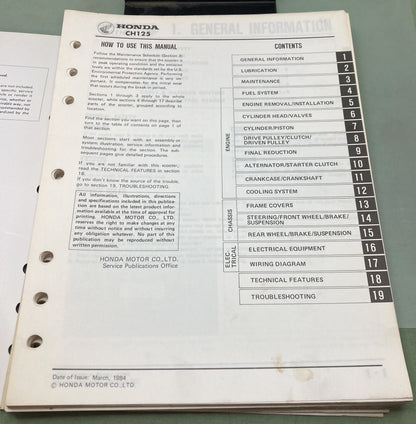 Genuine Honda 61KJ900 CH125 Elite Shop Manual 1984