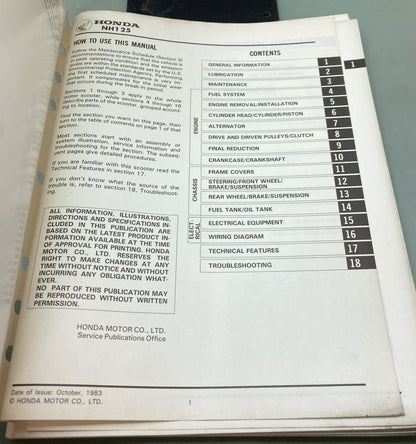 Genuine Honda 61KG800 NH125 aero125 Shop Manual 1983