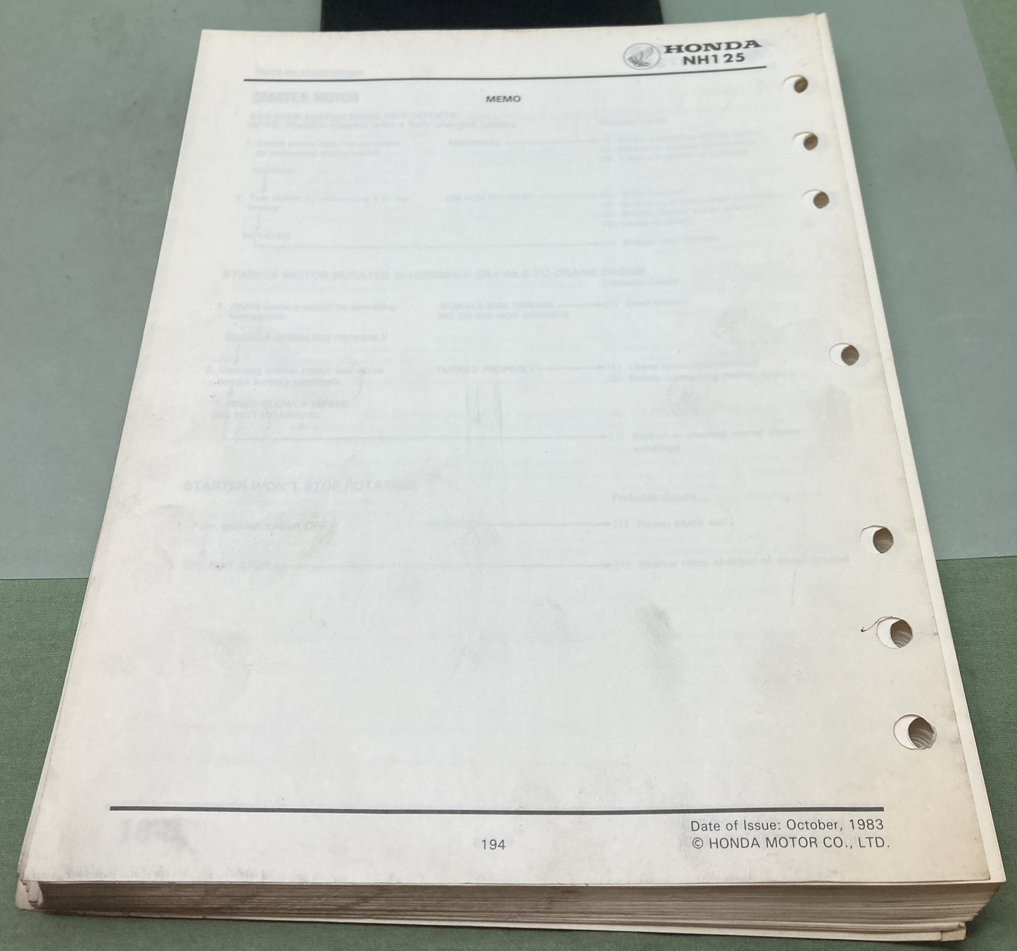 Genuine Honda 61KG800 NH125 aero125 Shop Manual 1983