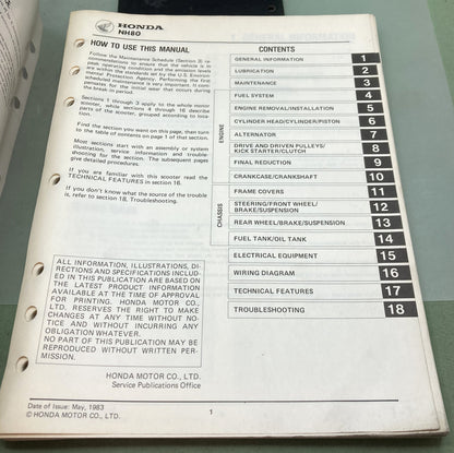 Genuine Honda 61GC801 NH80 aero80 Shop Manual 1984