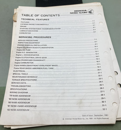 Genuine Honda 6114707 NC50 express NA50 express II Shop Manual 1981