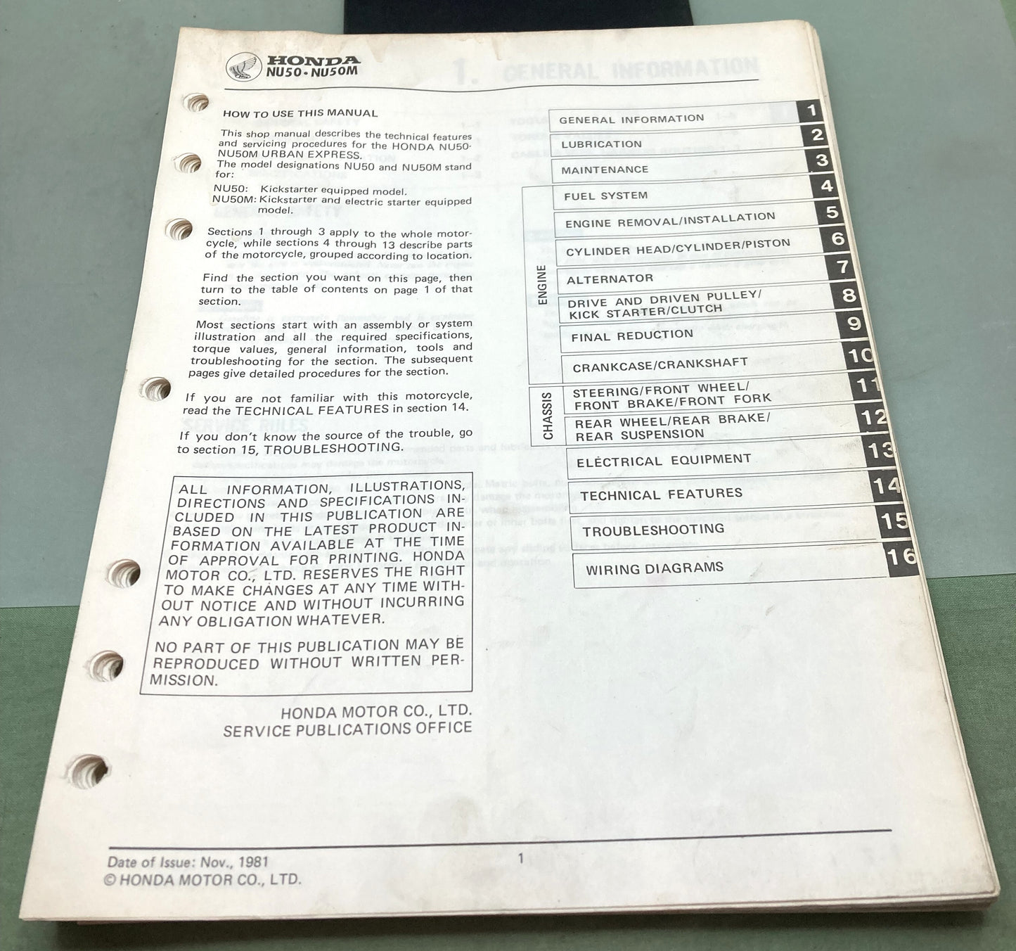 Genuine Honda 61GC100 Urban Express NU50 NU50M Shop Manual 1981