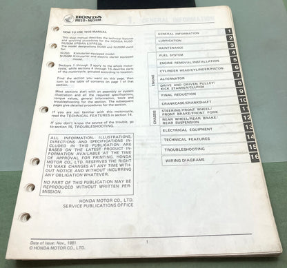 Genuine Honda 61GC100 Urban Express NU50 NU50M Shop Manual 1981
