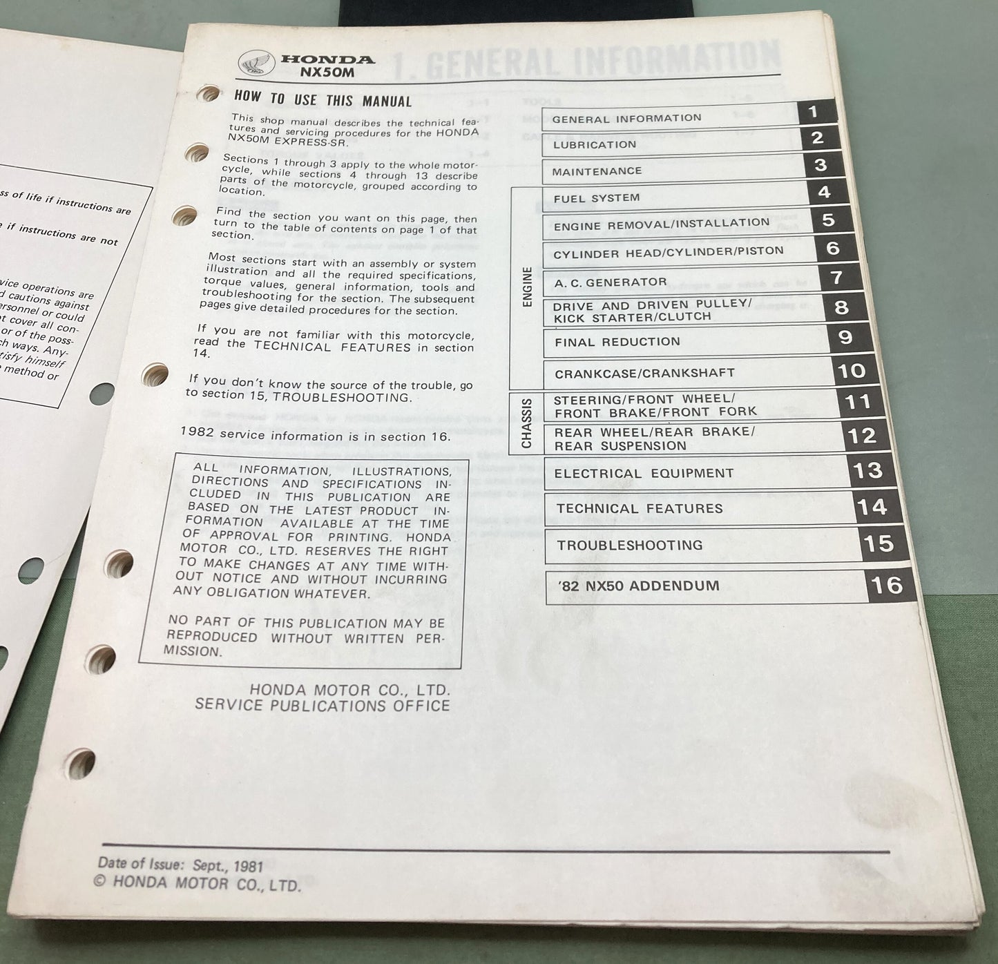 Genuine Honda 6118701 NX50M Express-SR Shop Manual 1981