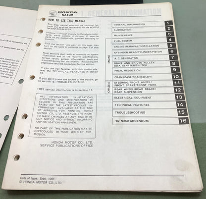 Genuine Honda 6118701 NX50M Express-SR Shop Manual 1981