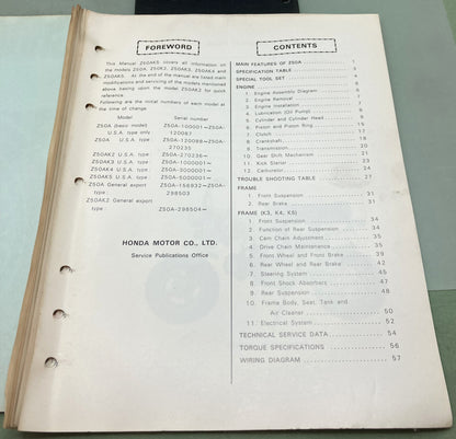 Genuine Honda 6204501 Z50A Shop Manual 1974