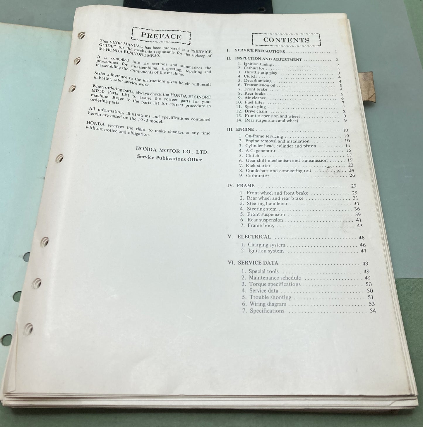 Genuine Honda 6113101 MR50 Shop Manual 1974