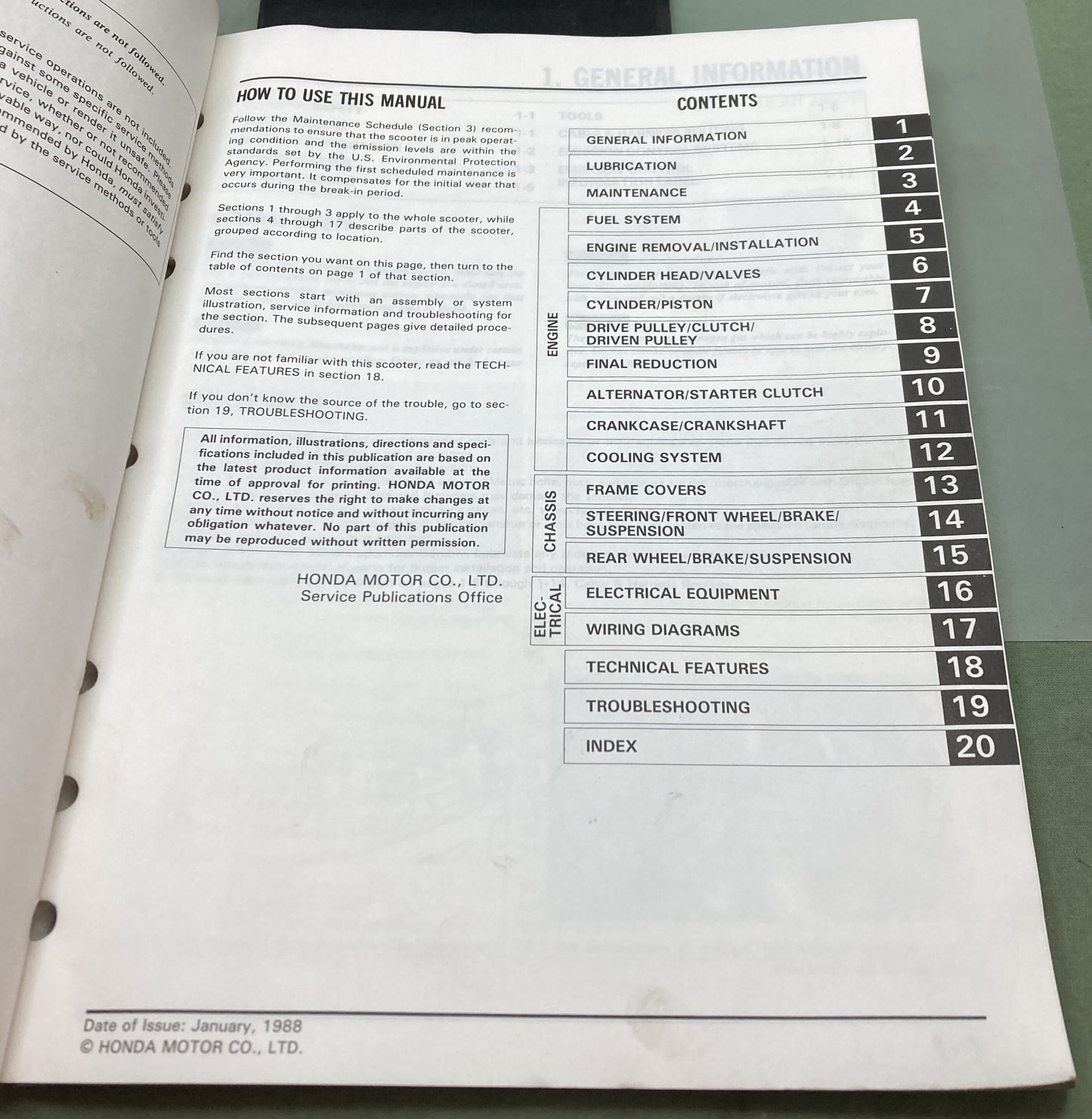 Genuine Honda 61KM103 CN250 Elite250 Service Manual 1988