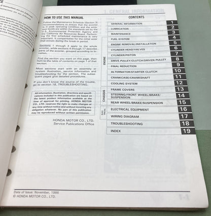 Genuine Honda 61KV700 CH150 Elite150 Service Manual 1986