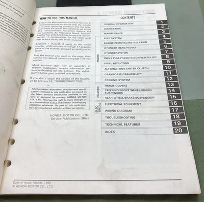 Genuine Honda 61KN702 CH150 Elite CH150D Elite Deluxe Service Manual 1986