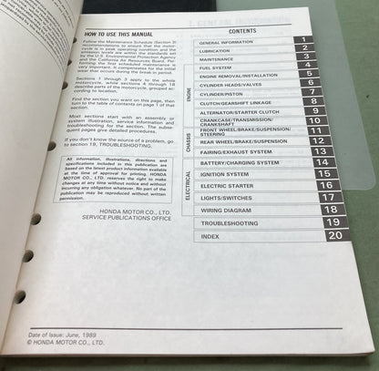 Genuine Honda 61KY750 NX125 Service Manual 1989